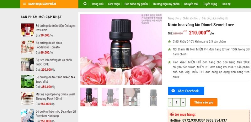 Demo website bán Mỹ phẩm của Giuseartcom