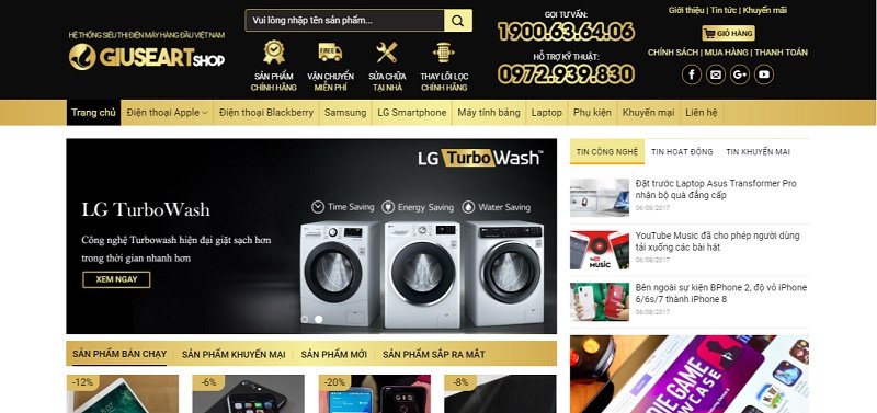 Demo website điện máy của Giuseart.com – Thiết kế website đẹp, chuẩn SEO uy tín