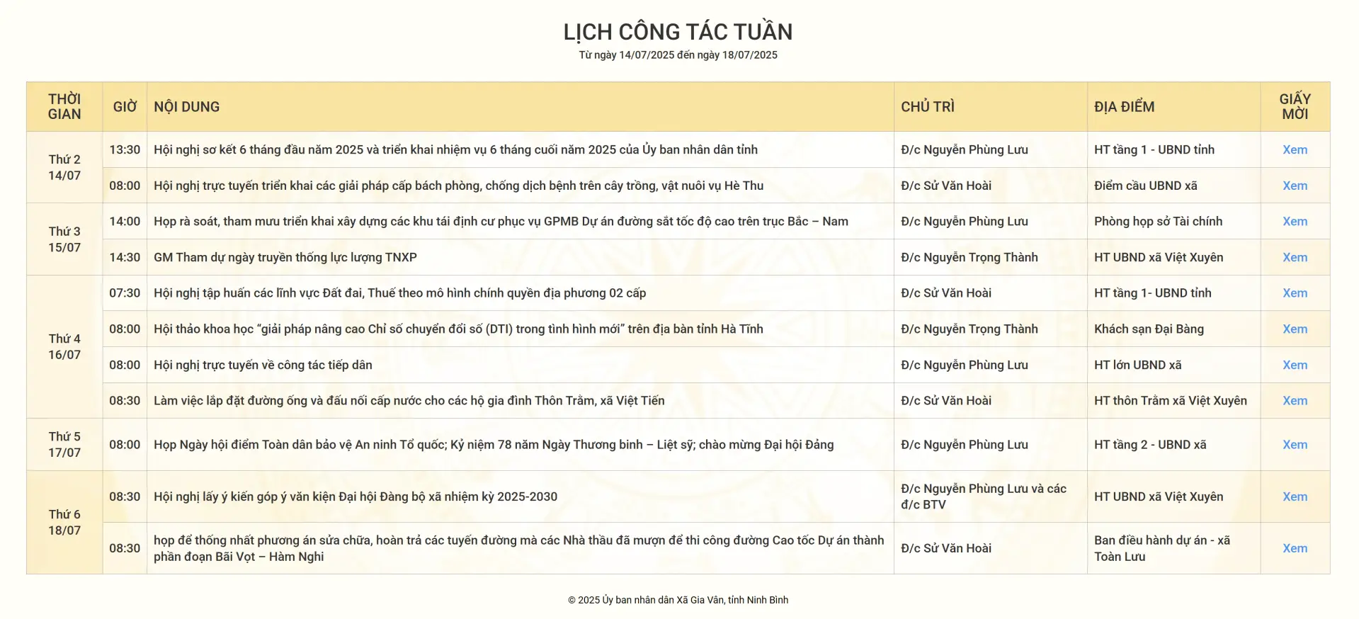 Giuseart.com - Plugin tạo bảng lịch công tác cho cơ quan