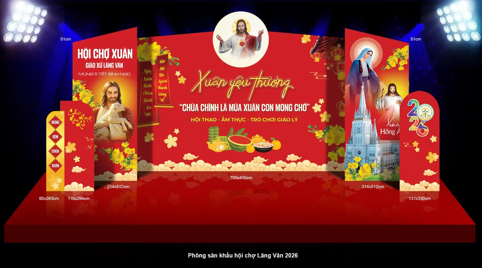 Giuseart.com - Thiết kế phông sân khấu hội chợ tết 2026